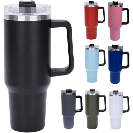 Imagem de Copo Termico Com Canudo Quencher Caneca Tampa Alça 1200ml Inox Aço Blogueira Inoxidavel