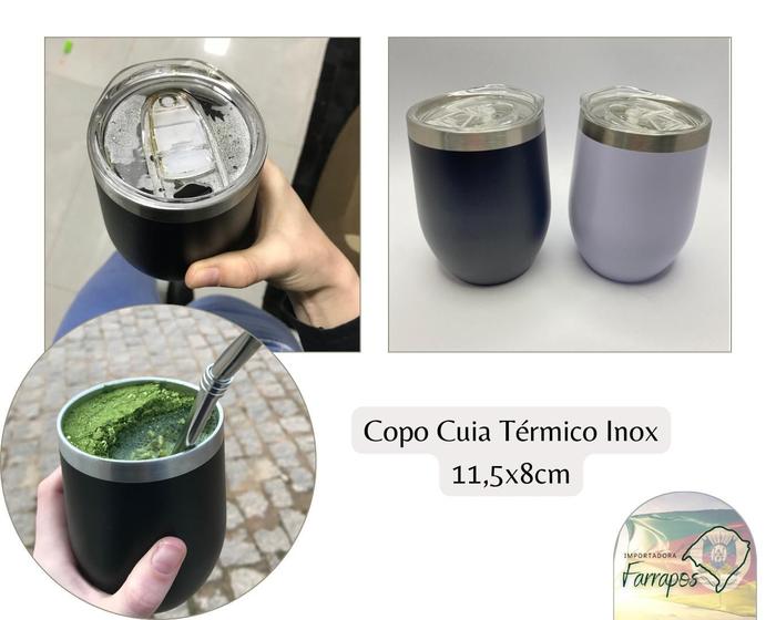 Imagem de Copo Térmico Cuia Inox 350ml Tampa Acrílica Ótimo Isolamento