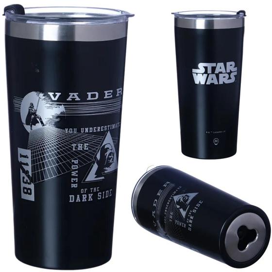 Imagem de Copo Térmico Darth Vader Gelado Quente 500ml Com Tampa Abridor Garrafas Oficial Star Wars