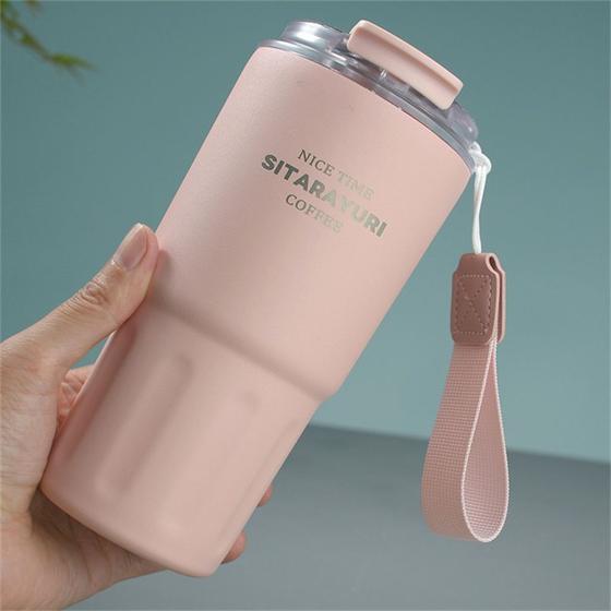 Imagem de Copo Térmico de Café a Vácuo de Aço Inoxidável 290ml/360ml/600 com Canudo e Alça