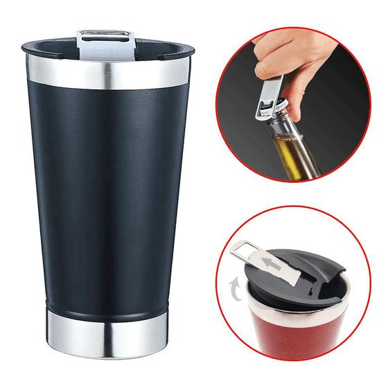 Imagem de Copo Térmico De Cerveja Aço Inox 473ml Com Tampa Copo Térmico Cerveja AK5007PR