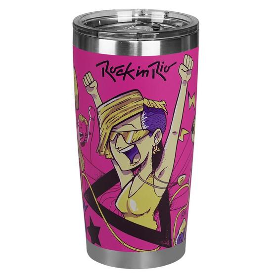 Imagem de Copo Térmico Gluck 519ml com Tampa Rock in Rio Rosa Pink