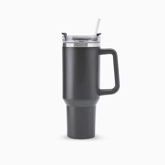 Imagem de Copo Térmico Grande 1200 Ml Canudo Parede Dupla - CINZA