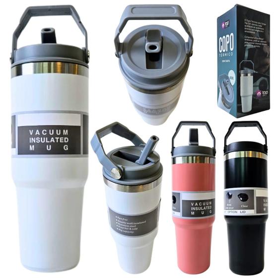 Imagem de Copo Térmico Inox 800ml Alça Canudo com Tampa Antivazamento
