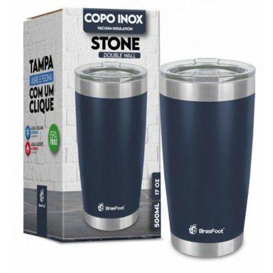 Imagem de Copo termico inox chopp parede dupla vacuo com tampa azul - STONE