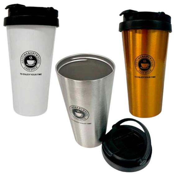 Imagem de Copo Térmico Inox Com Tampa Resistente Café Colorido 450 Ml
