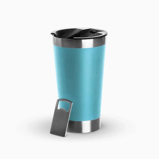Imagem de Copo Térmico Inox Para Cerveja Com Tampa e Abridor 473ml- AZUL CLARO