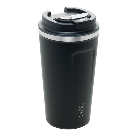 Imagem de Copo Térmico Inox Parede Dupla Com Termômetro Preto 500ml