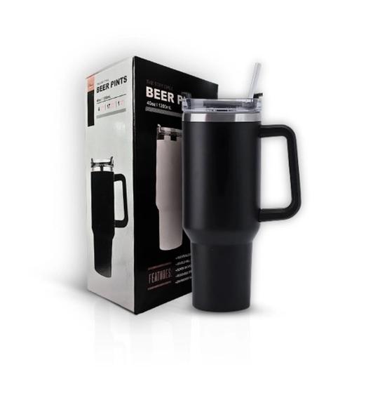 Imagem de Copo Térmico Inoxidável 1200ml Canudo Tampa Alça Bebidas Café Água