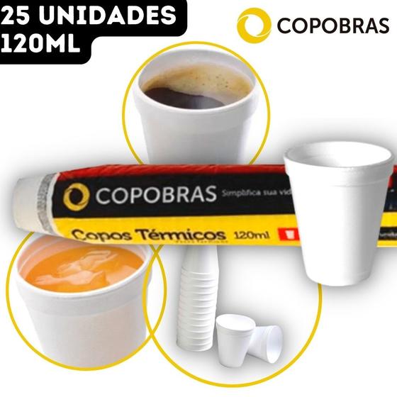 Imagem de Copo Térmico Isopor Bebidas Quentes Frias Chá Café Copobras - 120ml - pct 25 Unidades