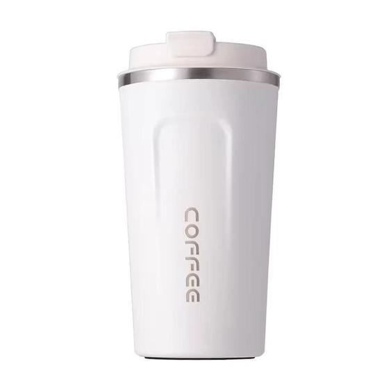 Copo Térmico para Café 510ml Aço Inox SUS304 Parede Dupla Isolamento a Vácuo Tampa Hermética Antivazamento Base Antiderrapante Branco