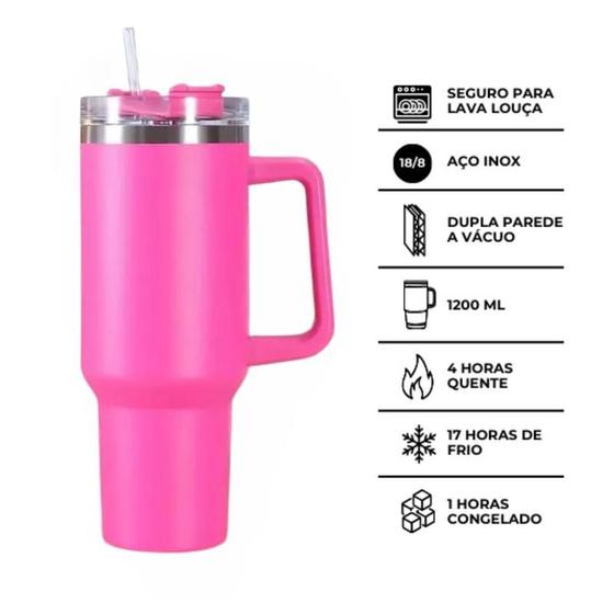 Imagem de Copo Térmico para viajar modelo com canudo 1200 Ml Canudo Rosa Pink