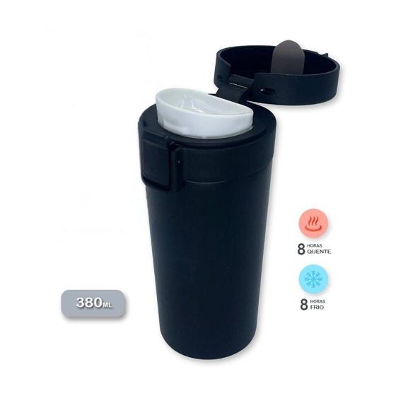 Imagem de Copo Térmico Preto Aço Inox com Filtro 380ml Tampa Click