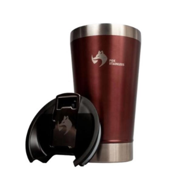 Copo termico quente e frio com tampa 473ml vinho - fox stainless Imagem de Copo termico quente e frio com tampa 473ml vinho - fox stainless