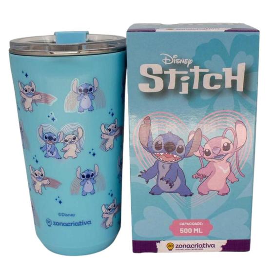 Imagem de Copo Térmico Stitch Angel Namorados Aço Inox 500ml