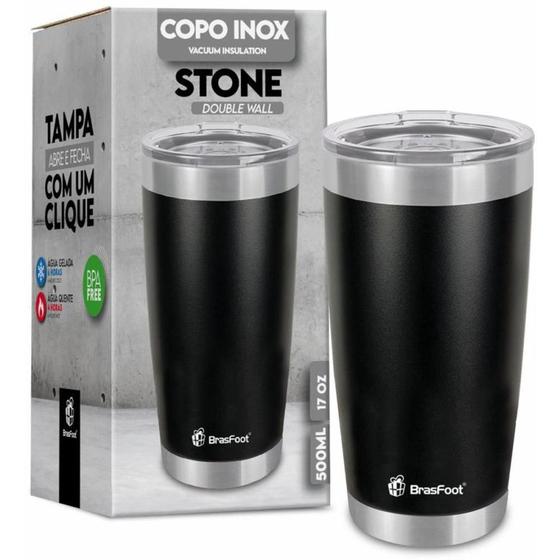 Copo termico stone preto 500ml. c/tampa Menor preço em Copo termico stone preto 500ml. c/tampa