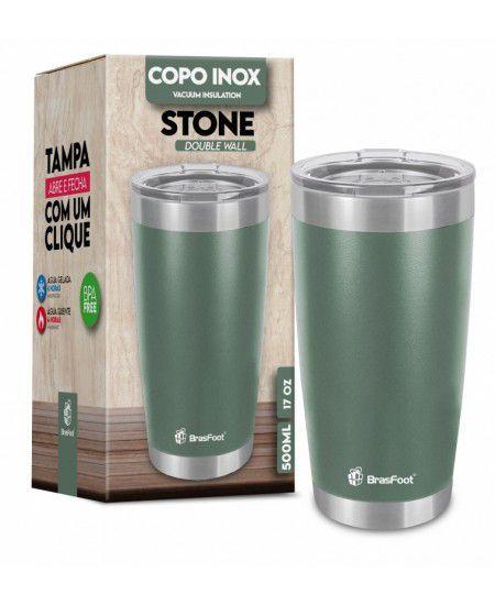 Copo Térmico Stone Verde Militar em Plástico/Inox 500ml - BrasFoot Imagem de Copo Térmico Stone Verde Militar em Plástico/Inox 500ml - BrasFoot