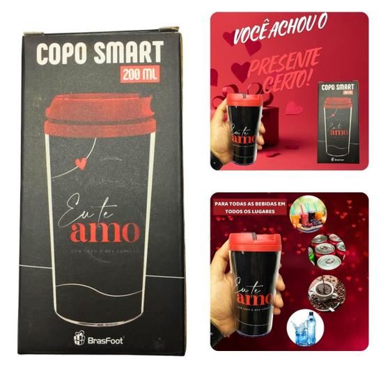 Imagem de Copo Viagem Térmico Plástico Preto Smart 200Ml Café Eu Te