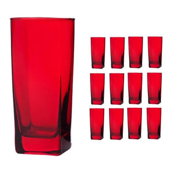 Imagem de Copo Vidro 320Ml (Suco, Água) Bali Kit Com 12 Vermelho