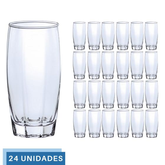 Copo Vidro 370ml Florence Glamour kit com 24 Transparente - CRISTAR Imagem de Copo Vidro 370ml Florence Glamour kit com 24 Transparente