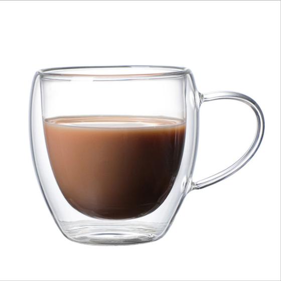 Imagem de Copo Vidro Duplo Café Expresso Capuccino Chá 2un 80ml C/alça