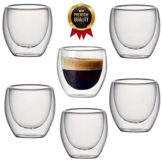 Imagem de Copo Vidro Duplo Café Expresso Capuccino Chá 6 Peças 70ml