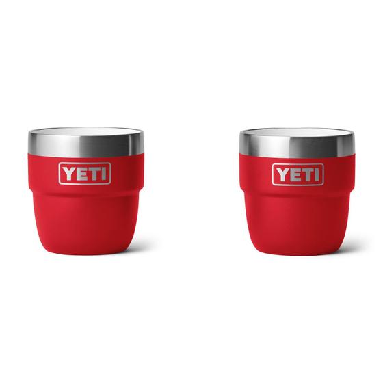 Imagem de Copo YETI Rambler empilhável de 120 ml em aço inoxidável, pacote com 2 unidades vermelhas