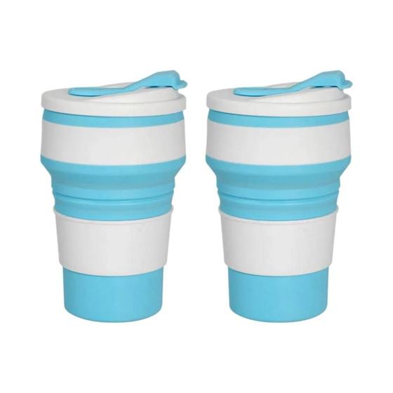 Imagem de Copos de Café Dobráveis de Silicone (12oz) com Tampa - Reutilizáveis e Portáteis
