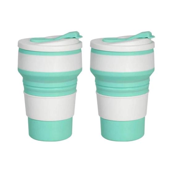 Imagem de Copos de Café Dobráveis de Silicone (12oz) com Tampa - Reutilizáveis e Portáteis
