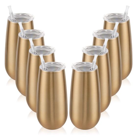 Imagem de Copos de Champanhe Isolados Lifecapido (6oz) - Pacote com 8 Unidades com Tampa e Canudo