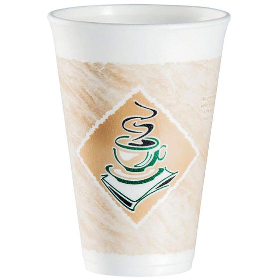 Imagem de Copos de Espuma Dart 16oz (470ml) - Brancos com Marrom e Verde - Pacote com 1000 Unidades