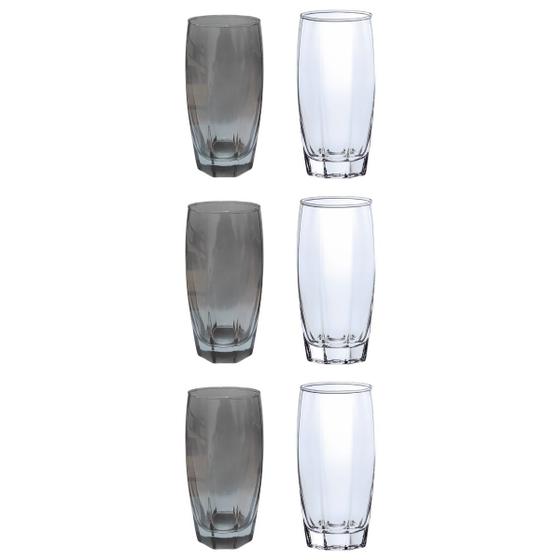 Imagem de Copos de Vidro - 6 Peças - 2 Cores - Cinza e Transparente 370ML