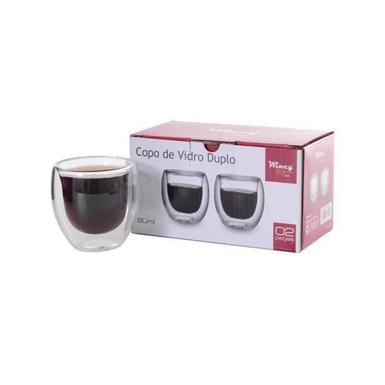 Imagem de Copos De Vidro Borasilicato Duplo 80ml Isolante Térmico