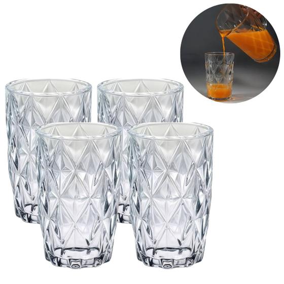 Imagem de Copos Diamante Transparente Mesa Posta 370ML Grosso 4 UN