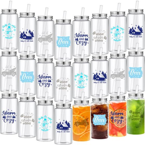 Imagem de Copos Skylety Winter Reutilizáveis - 400ml, com Tampa e Canudo
