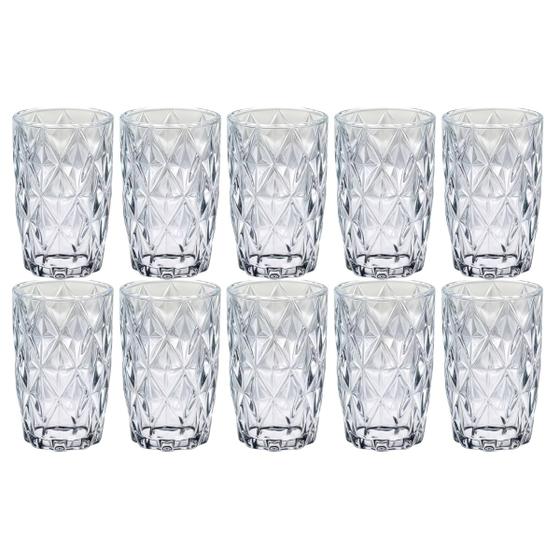 Imagem de Copos Vidro Grosso Modelo Diamante 370 ML Transparente - 10 Un
