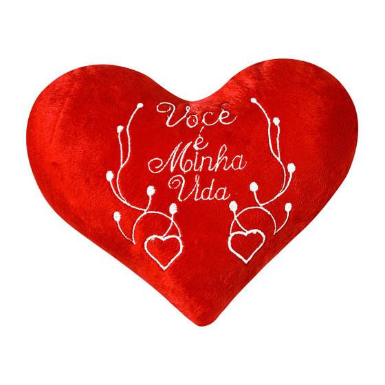 Imagem de Coração de pelúcia vermelho 28x22cm bordado com zíper você é minha vida