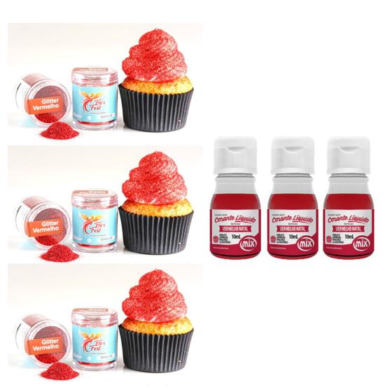 Imagem de Corante Alimentício E Glitter Para Bolo e Confeitaria Várias Opções Kit 6