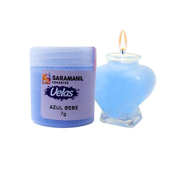 Imagem de Corante de Vela Azul Bebê 7g Pó Saramanil Anilina A Óleo Tingimento Parafinas barra lentilha gel ceras pote