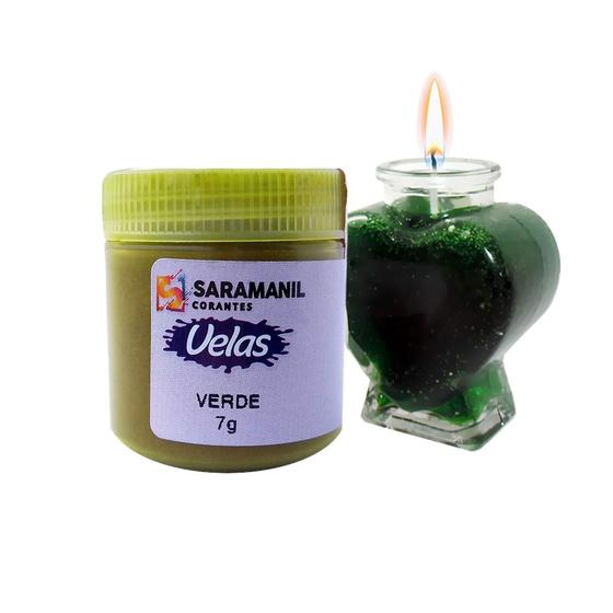 Imagem de Corante de Vela Verde 7g Pó Saramanil Anilina A Óleo Tingimento Parafinas barra lentilha gel ceras pote