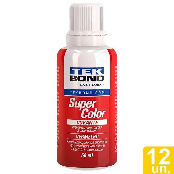 Imagem de Corante Líquido Tekbond Vermelho 50ml - Embalagem com 12 Unidades