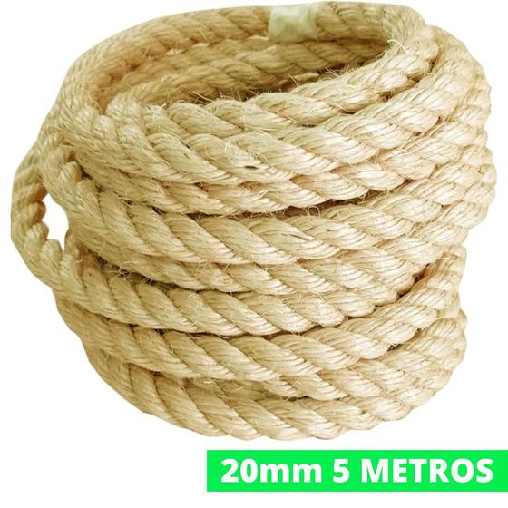 Corda De Sisal Natural 20mm 5 Metros Naval Reforçada Arranhador Balanço Decoração Artesanato Amarrações Menor preço em Corda De Sisal Natural 20mm 5 Metros Naval Reforçada Arranhador Balanço Decoração Artesanato Amarrações