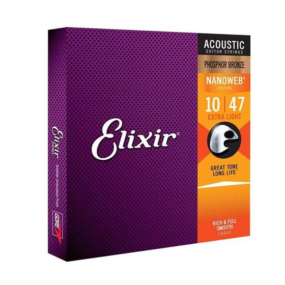 Imagem de Corda Elixir .010 Extra Light Phosphor Bronze para Violão Aço Nanoweb - 16002