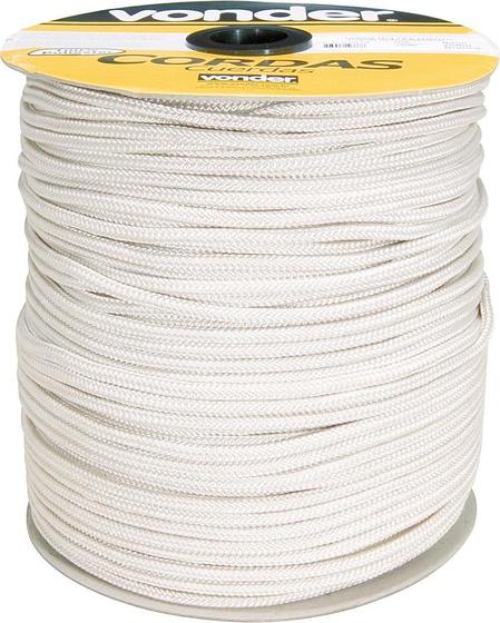 Corda multifilamento trançada 8,0mm 11,0kg 228 metros branca poliéster carretel - Vonder Menor preço em Corda multifilamento trançada 8,0mm 11,0kg 228 metros branca poliéster carretel - Vonder