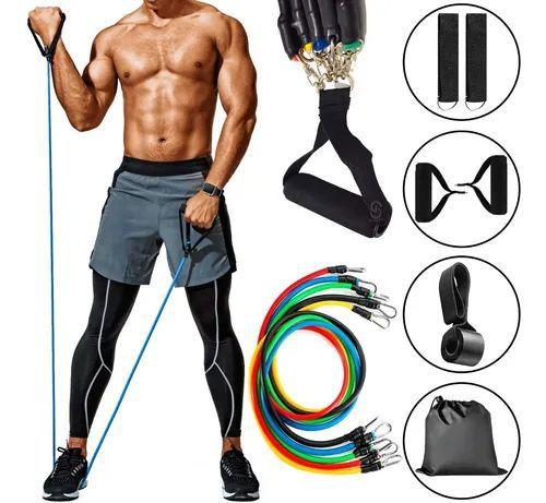 Imagem de Corda pular kit 11 peças elastico extensor musculação yoga