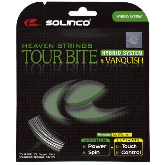 Imagem de Corda Solinco Tour Bite 16L 1.25mm Prata X Vanquish 16L 1.30mm Natural - Set Individual