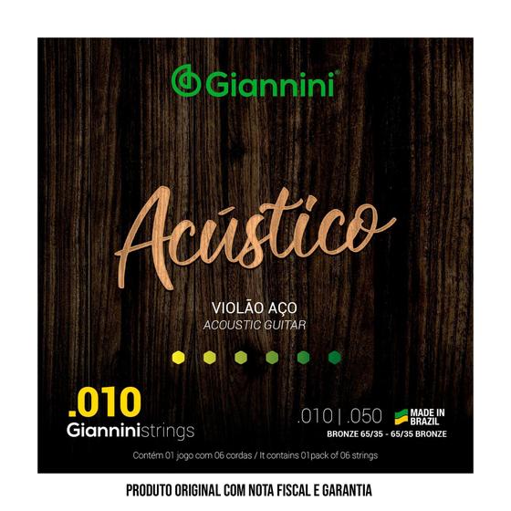 Imagem de Corda Violão Aço 010 Giannini Acústico Tensão Média - GIANINNI