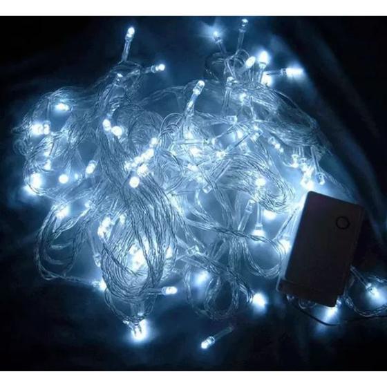 Imagem de Cordão 100 Led Fixo Branco Frio Fio Transparente 127v