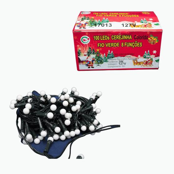 Imagem de Cordão 100 Leds Cerejinha - 8 funções -  Chibrali - COLORIDO C/ FIO VERDE