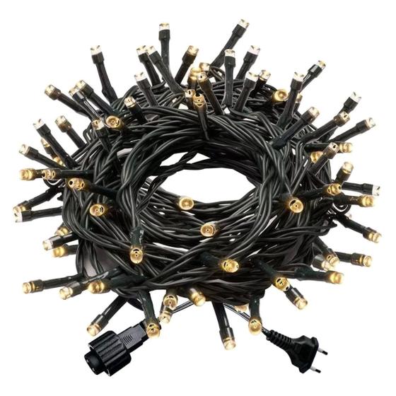 Imagem de Cordão 100 leds fixo 10m 110v luzinhas natal branco quente